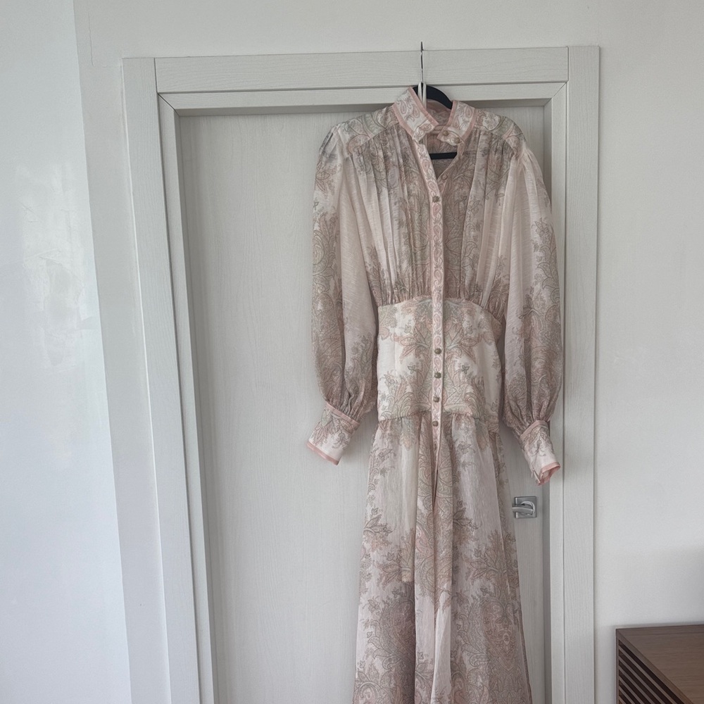 Zimmermann Long Sleeve Maxi Dress in Blush and Cream Paisley